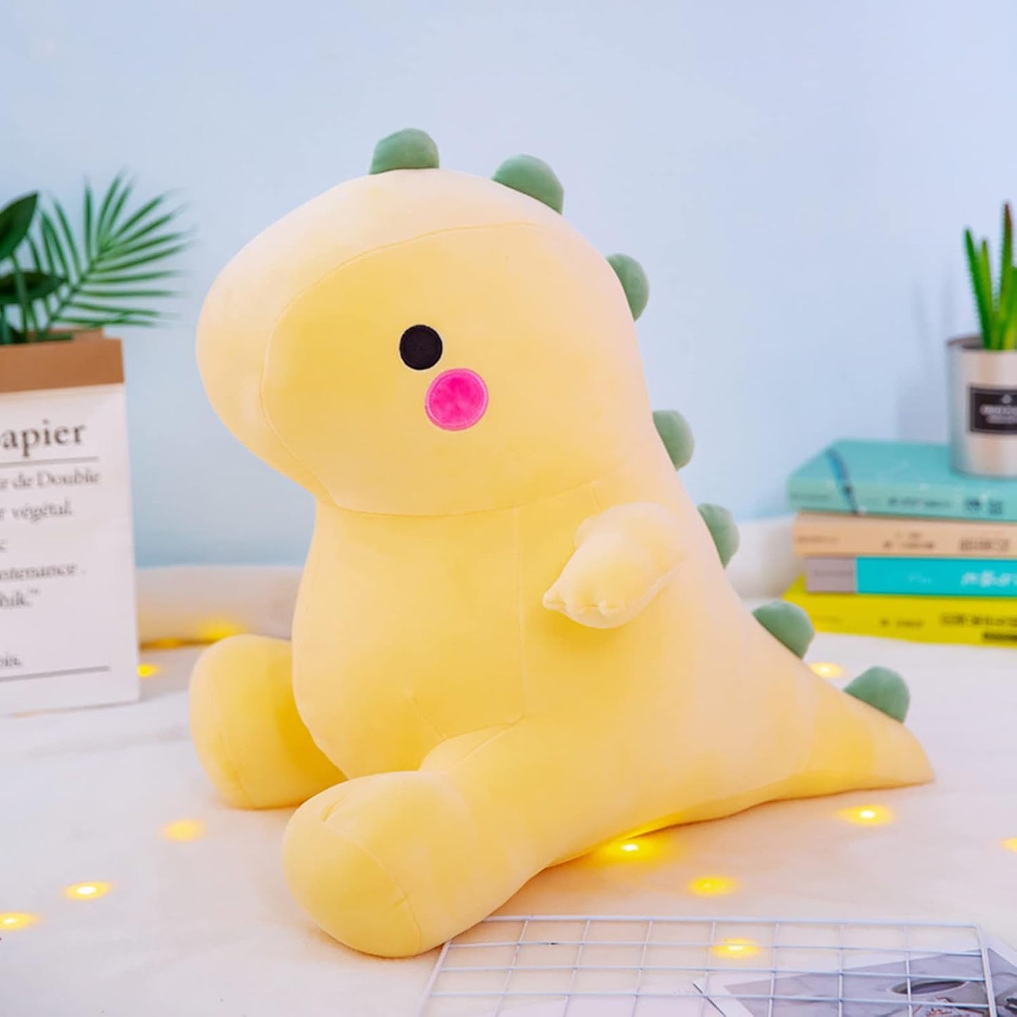 Plush Dinosaur Toy - 8in Stuffed Animal for Kids, Cute & Soft Dino Doll Gift (Yellow)