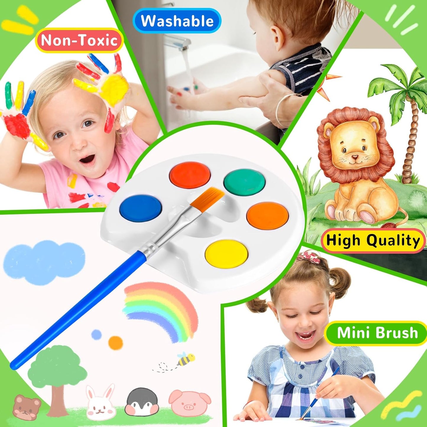 Mini Watercolor Paint Set for Kids.18 Pack Watercolor Paint Kids,5 Color Water Color set with Paint Brush and Palette Tray.